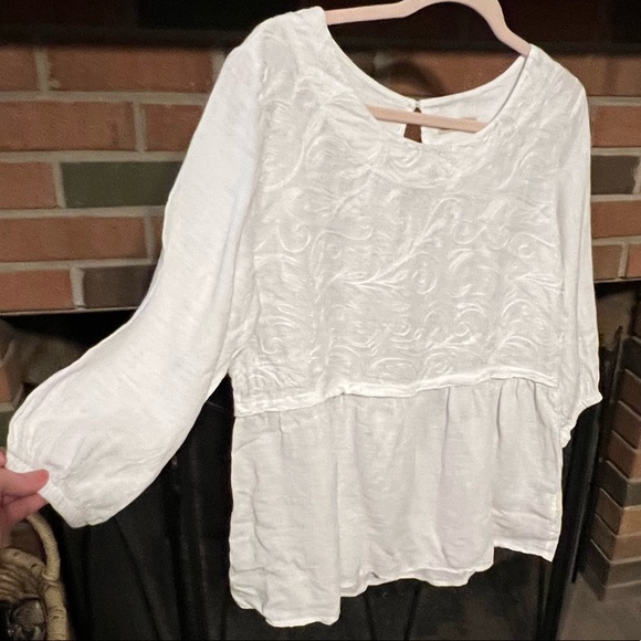 Alessia Pacini Tops - Sz L 100% White Linen Alessia Pacini Romantic Lagenlook Top Made in Italy